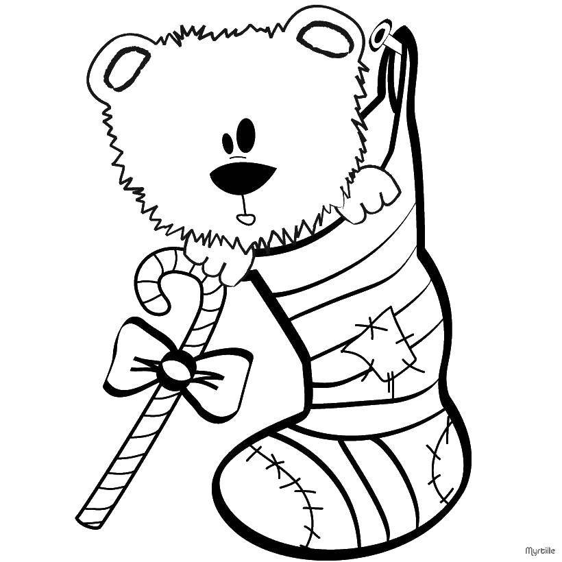 Coloring Bear and socks. Category Christmas. Tags:  bear , socks, Lollipop.