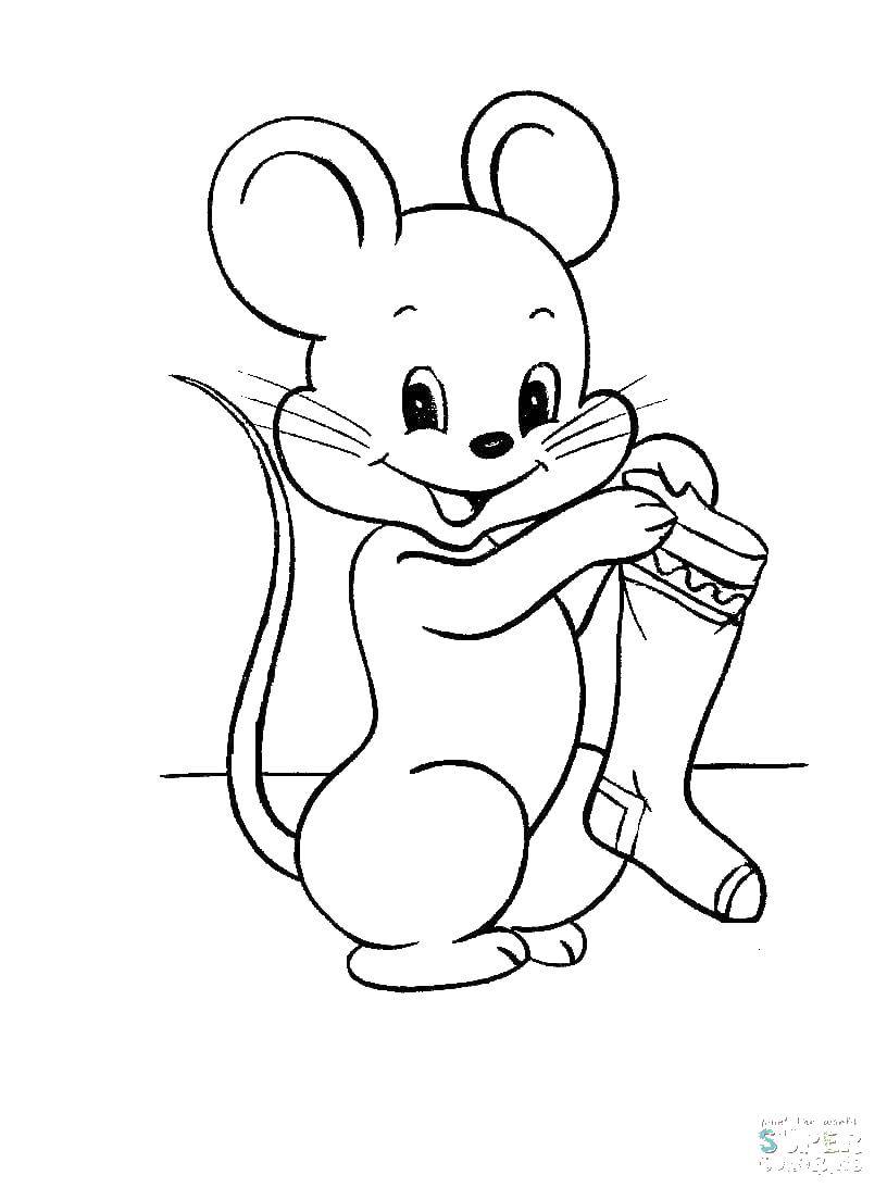 Название: Раскраска Мышонок и носок. Категория: рождество. Теги: мышка, носок.