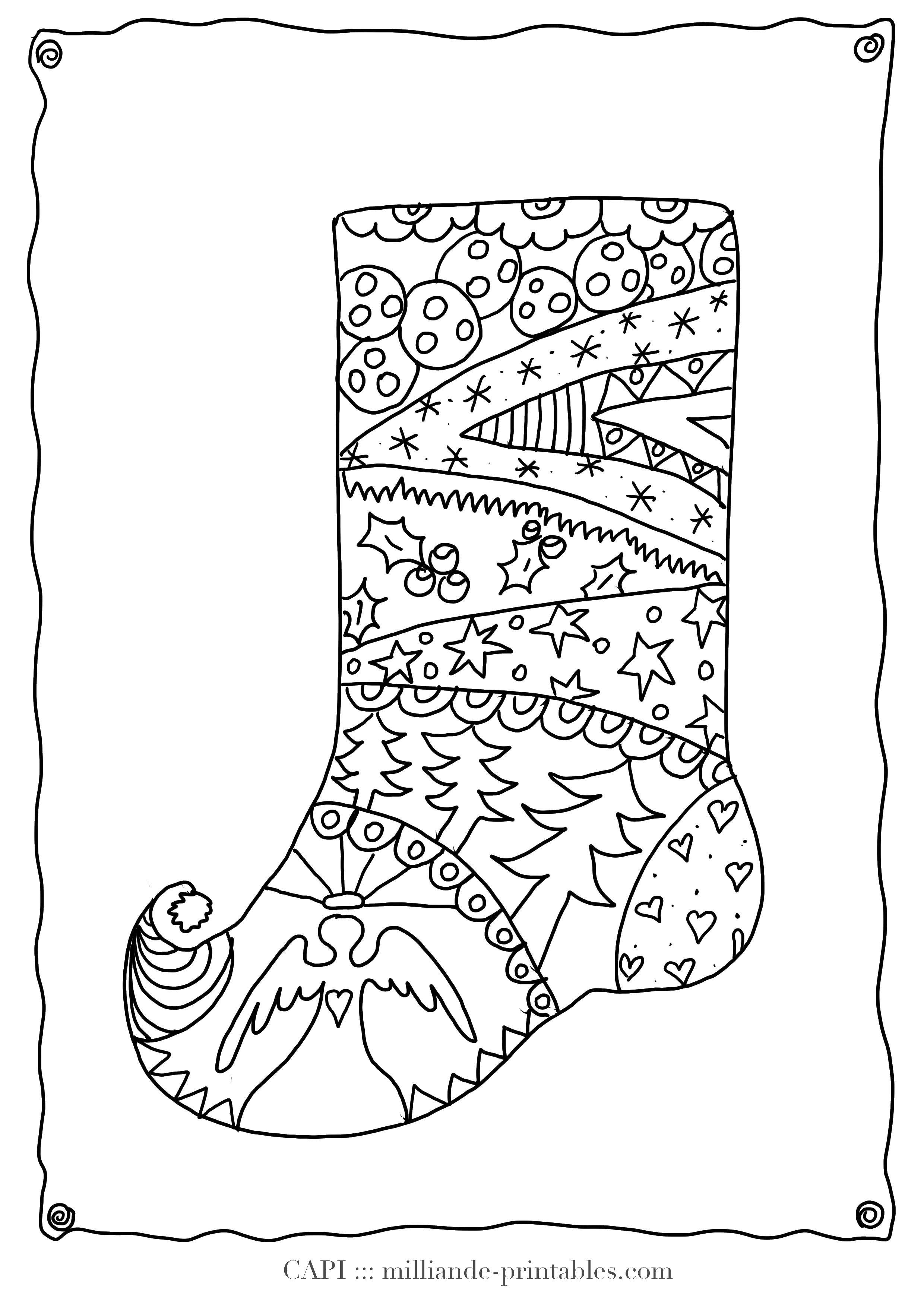 Название: Раскраска Носок с узорами. Категория: рождество. Теги: носок, елка, звезда.