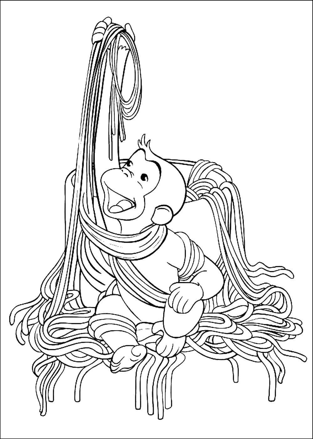 Coloring The monkey and spaghetti. Category coloring. Tags:  spaghetti, monkey, plate.