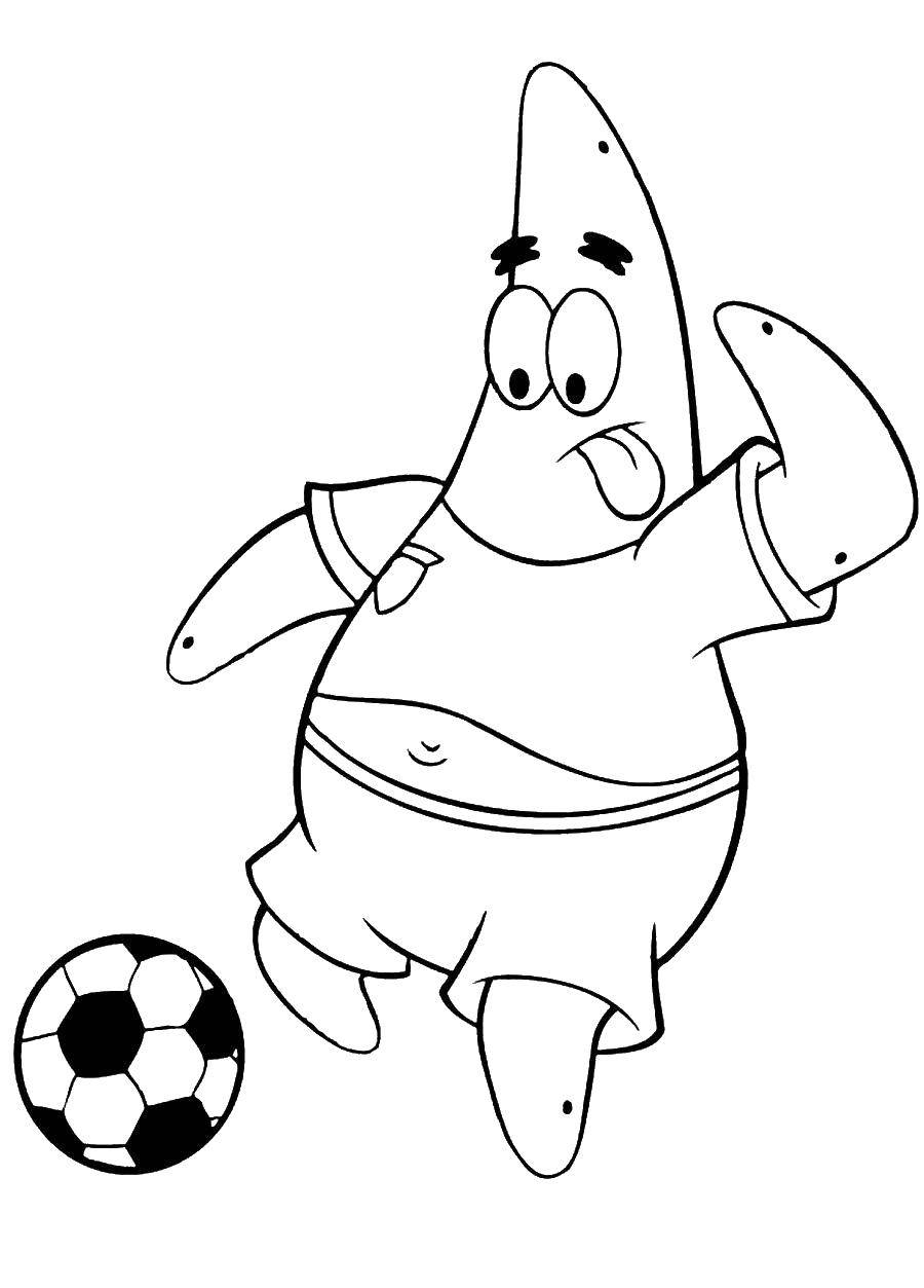 Название: Раскраска Патрик с футбольным мячом. Категория: Спанч Боб. Теги: патрик, спанч боб.