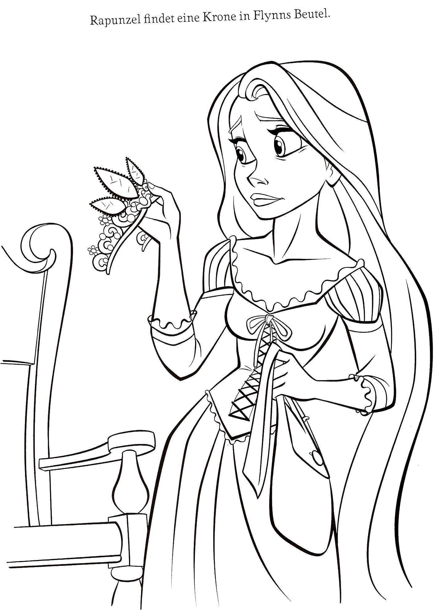 Coloring Rapunzel and crown. Category Princess. Tags:  Rapunzel, hair, crown.