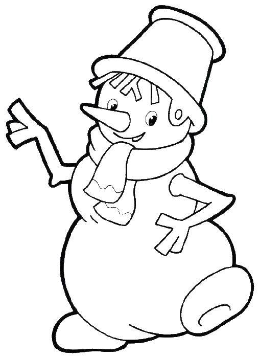 Coloring Snowman with a bucket on his head. Category snowman. Tags:  snowman.