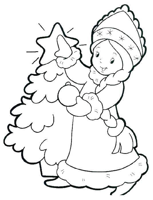 Coloring The snow maiden at the Christmas tree. Category maiden. Tags:  maiden.