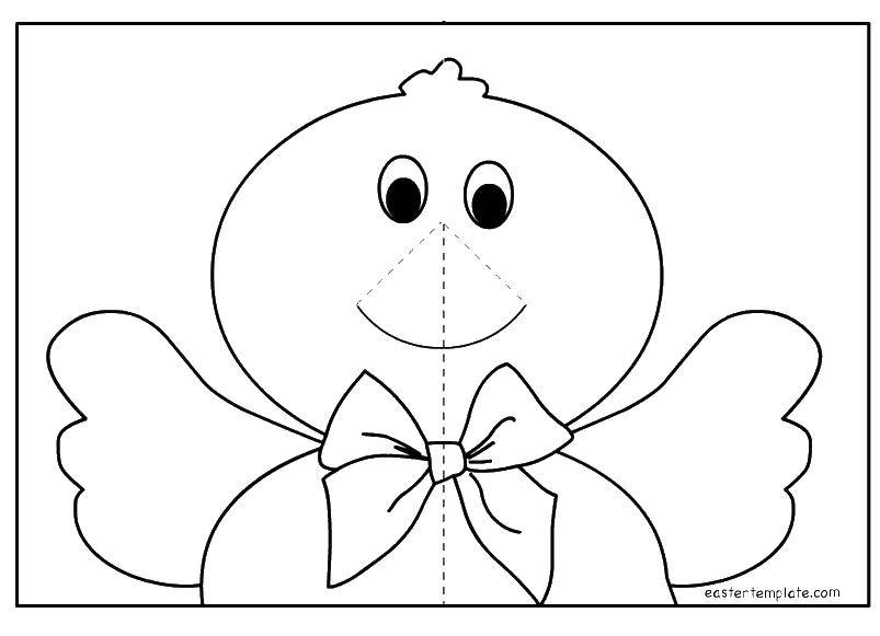 Coloring Chick with a bow. Category The contours for cutting out the birds. Tags:  chick, flower.