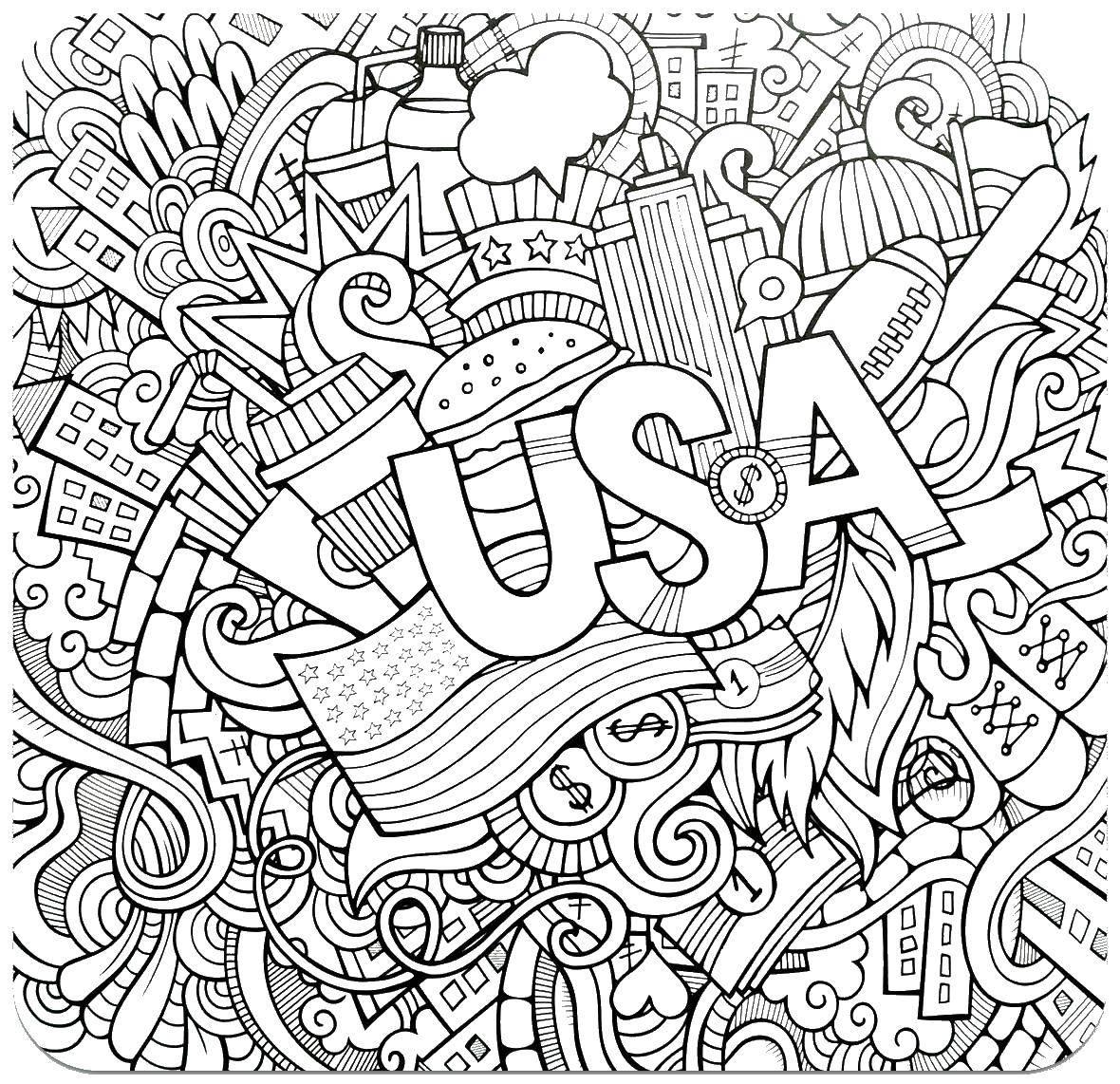 Coloring Amazing America. Category coloring antistress. Tags:  America, anti-stress, dolar.