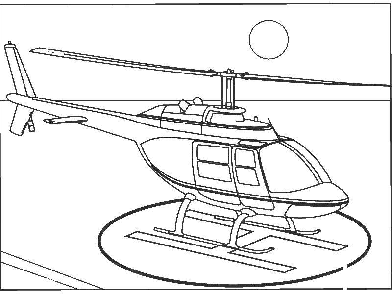 Название: Раскраска Вертолет на взлетной площадке. Категория: Вертолеты. Теги: вертолет.