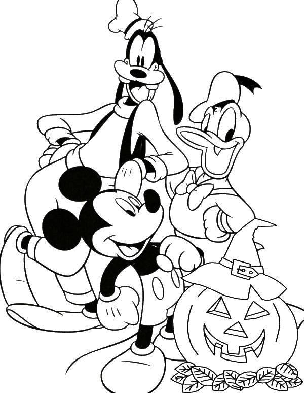 Coloring Fun Halloween with Mickey mouse. Category Mickey mouse. Tags:  Micky mouse, duck, pumpkin.