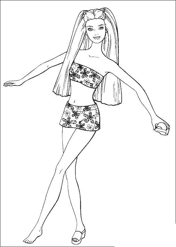 Название: Раскраска Барби в цветочном купальнике. Категория: Барби. Теги: барби, купальник.