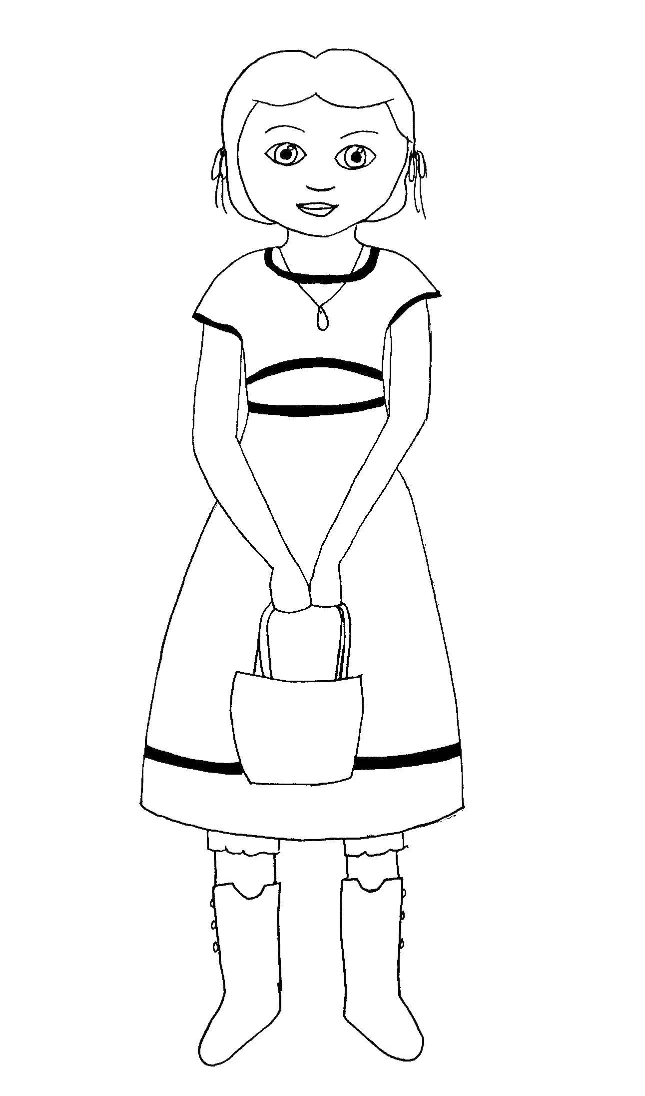 Название: Раскраска Девочка с сумкой и сапогами. Категория: Для девочек. Теги: девочка.