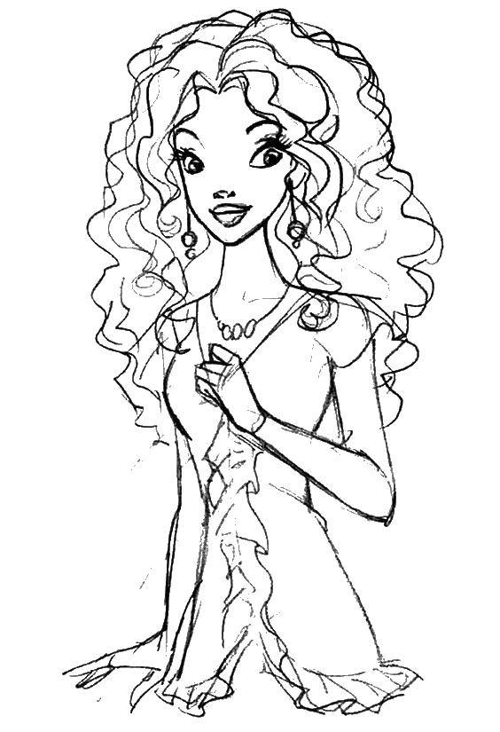 Coloring The girl with the curly hair and long earrings. Category For girls. Tags:  girl.