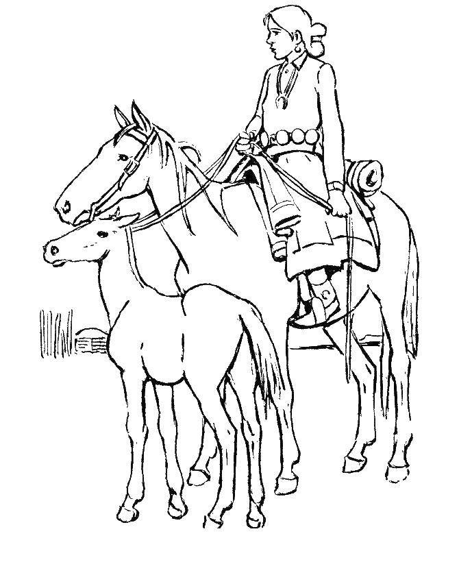 Название: Раскраска Девушка верхом на коне. Категория: Для подростков. Теги: девушка, конь.