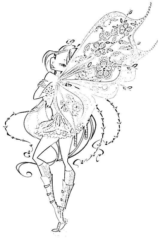 Coloring Flora with beautiful wings. Category Winx. Tags:  Flora, Winx, mermaid.