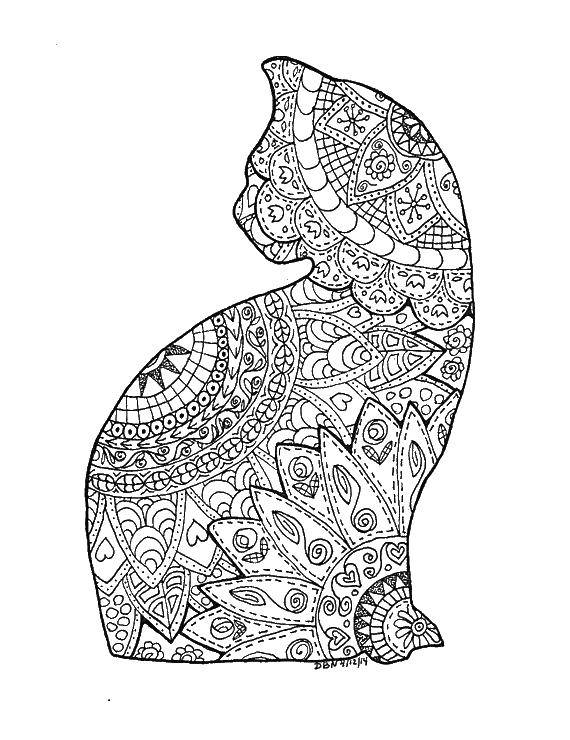 Coloring Cat pattern. Category For teenagers. Tags:  cat, silhouette, patterns.
