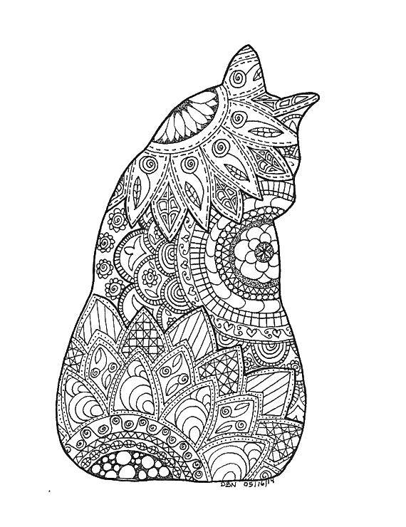 Coloring Cat and patterns. Category For teenagers. Tags:  cat, silhouette, patterns.