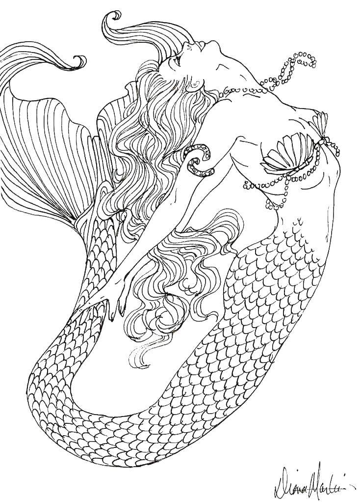 Coloring Beautiful mermaid in the water. Category The little mermaid. Tags:  mermaid, tail, water.