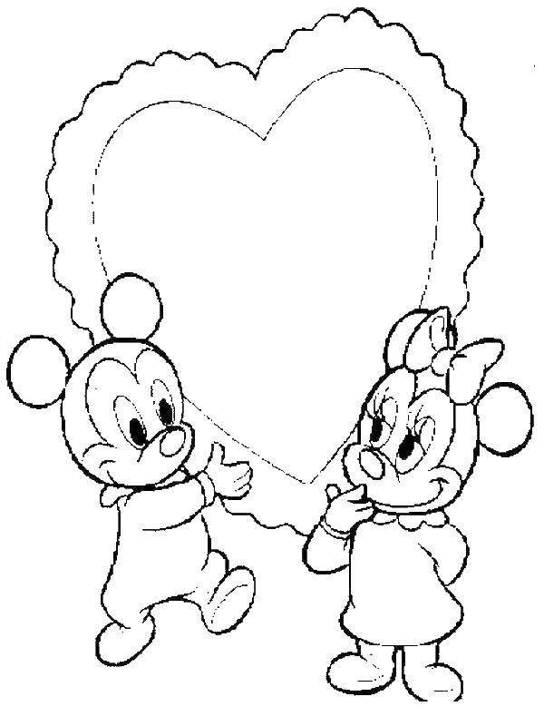 Coloring Mini Mickey mouse and Minnie. Category Disney coloring pages. Tags:  Mickymouse, Minnie mouse.