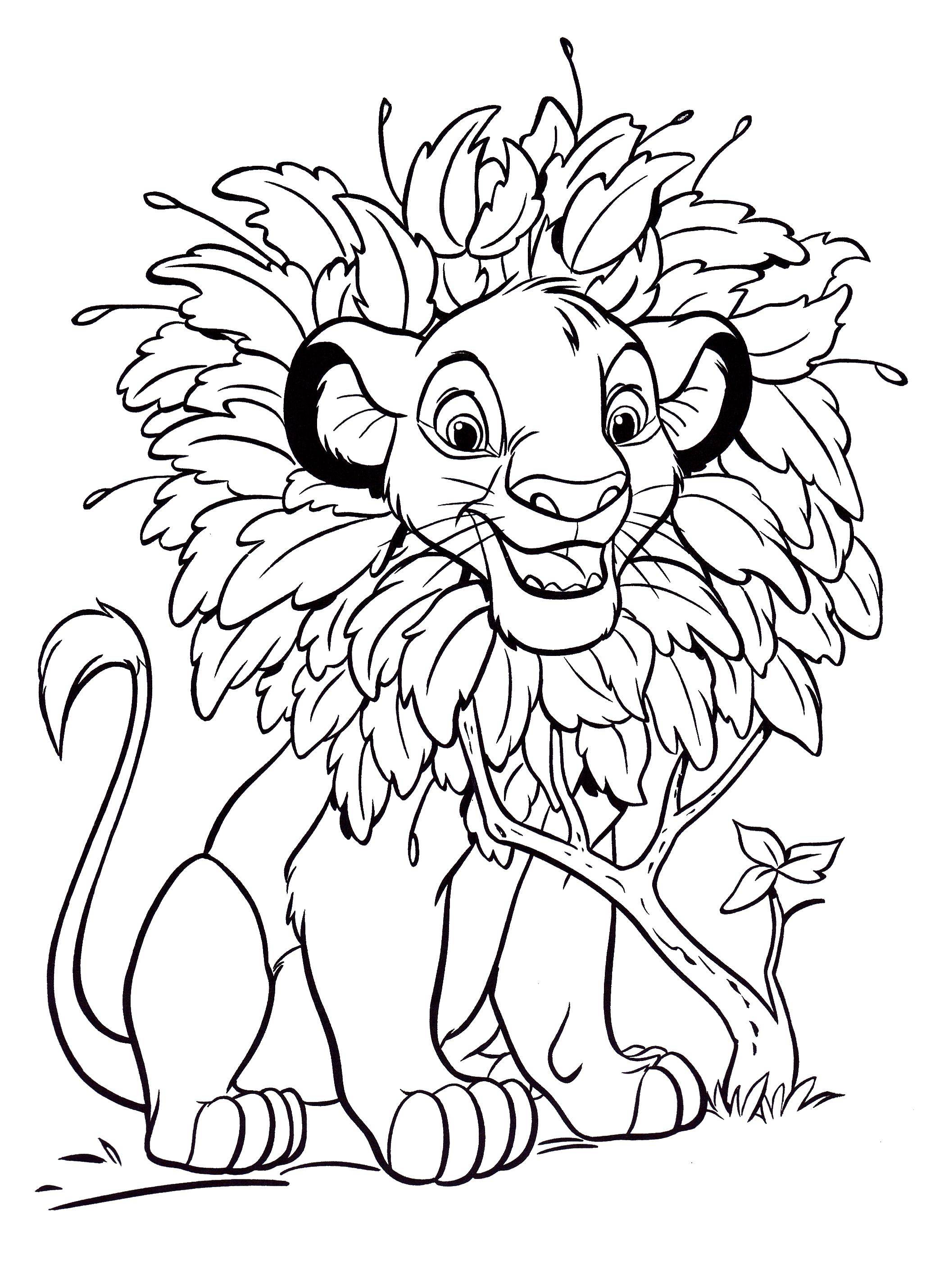 Coloring Simba leaves. Category Disney coloring pages. Tags:  Simba, a lion cub, leaves.