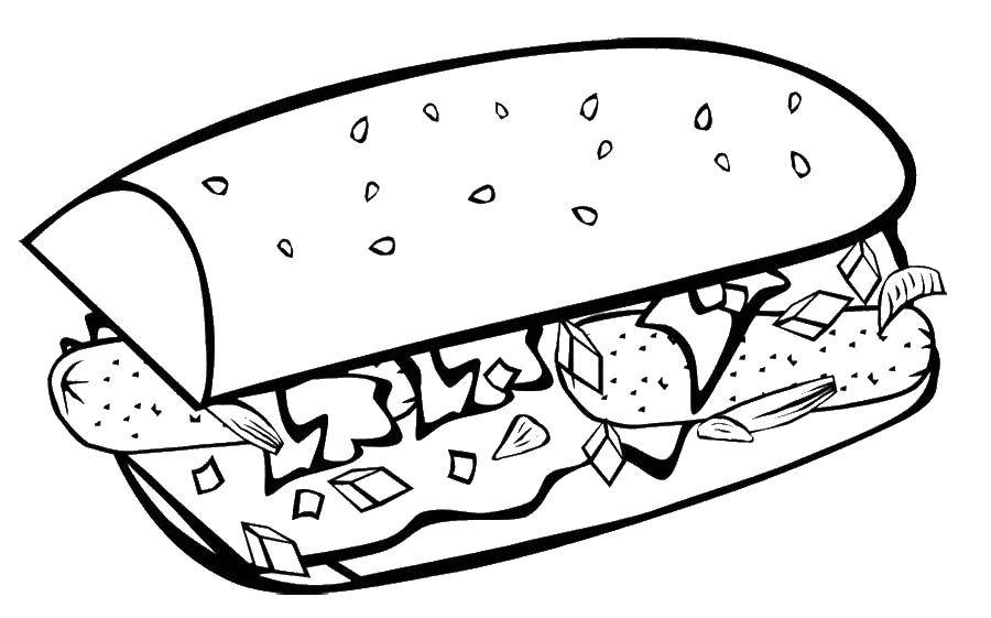Coloring Sausage in a bun. Category the food. Tags:  long sandwich.