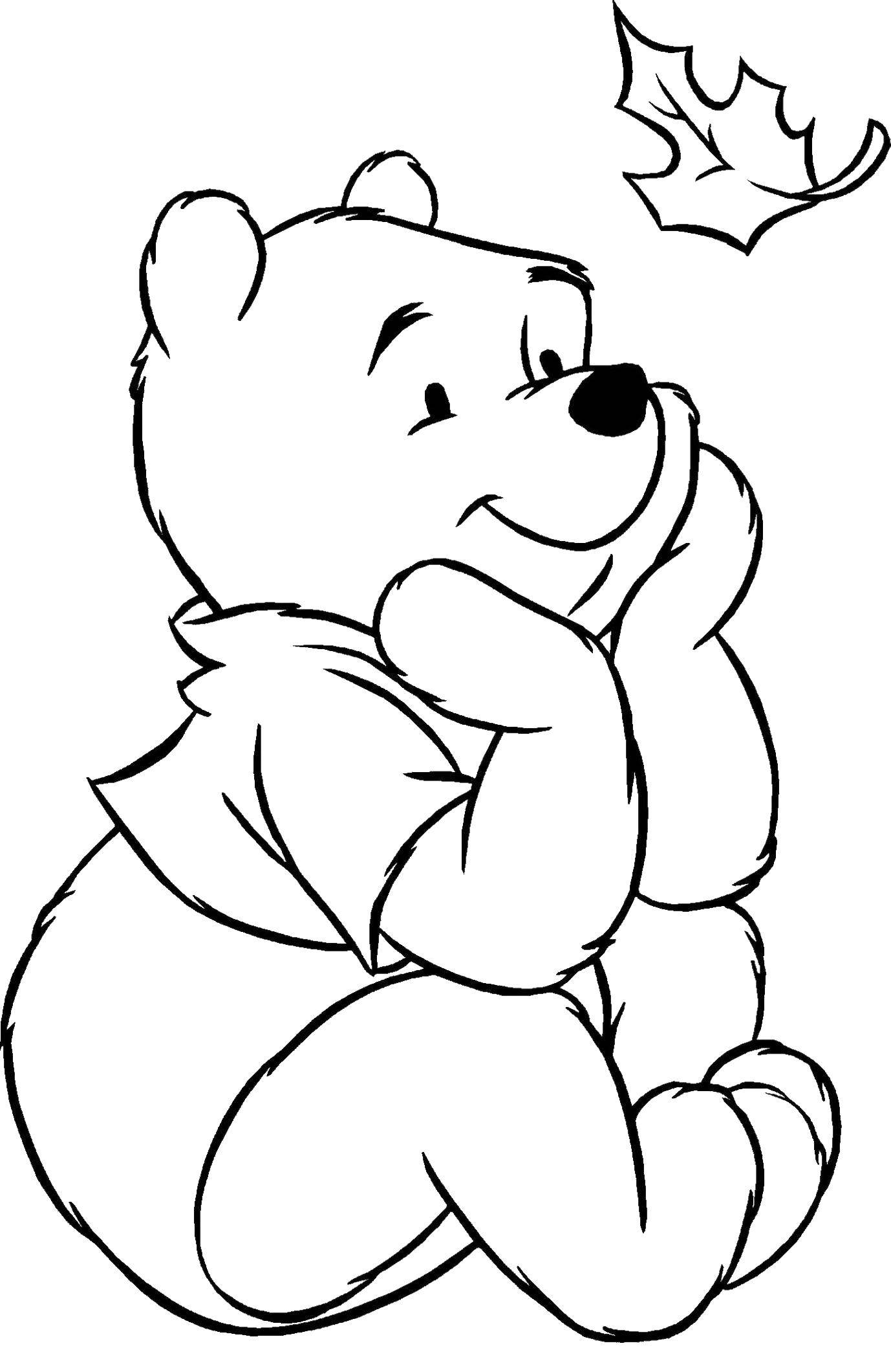 Coloring Winnie the Pooh and a piece. Category Disney coloring pages. Tags:  Winnie, leaf, bear.