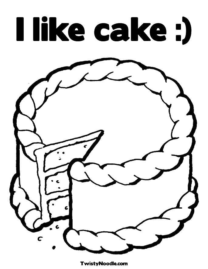 Название: Раскраска Я люблю торт. Категория: еда. Теги: торт, кусок, крем.