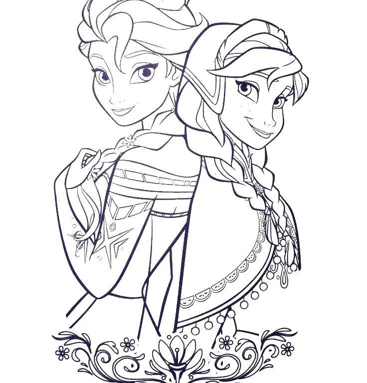 Coloring Anna and Elsa sisters. Category Disney coloring pages. Tags:  Anna , Elsa.