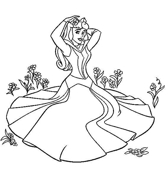 Название: Раскраска Аврора на цветочном поле. Категория: Диснеевские раскраски. Теги: аврора, принцесса.