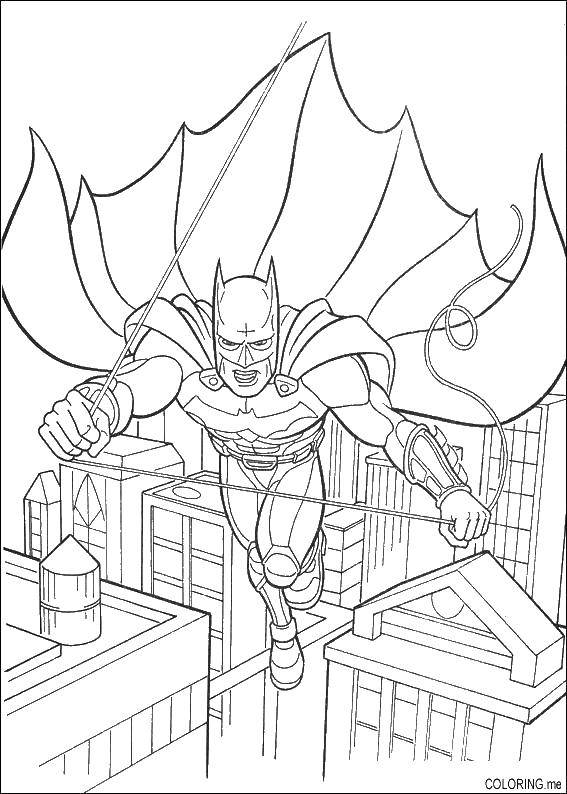 Coloring Batman and the city. Category superheroes. Tags:  Batman, city, mask.