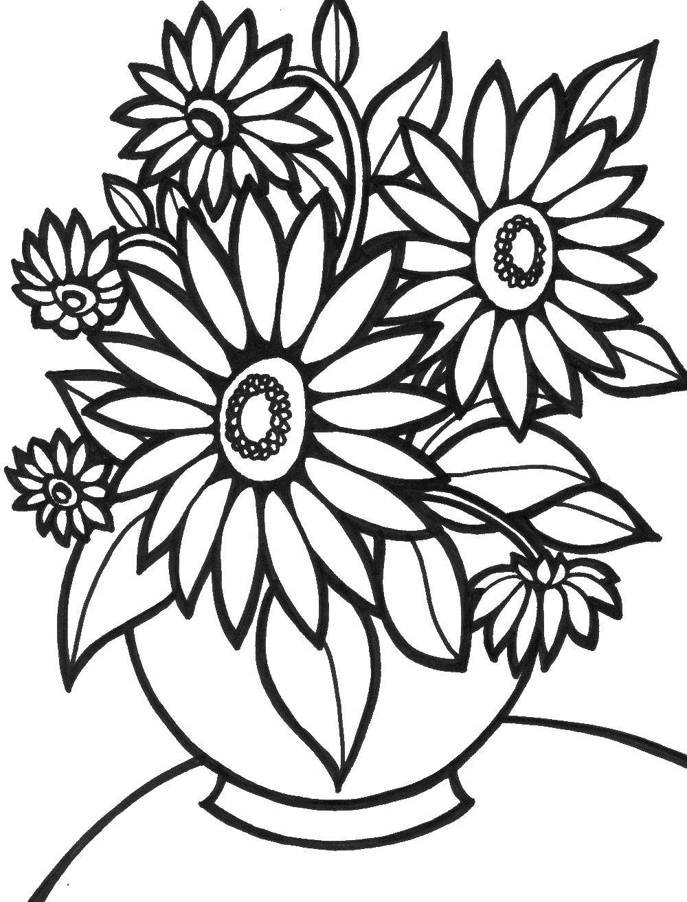 Coloring A bouquet of flowers in a vase. Category Flowers. Tags:  Flowers, bouquet, vase.