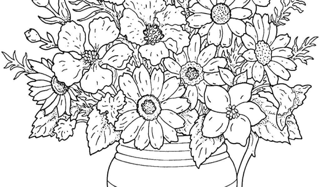 Coloring A bouquet of flowers in a vase. Category Flowers. Tags:  Flowers, bouquet, vase.