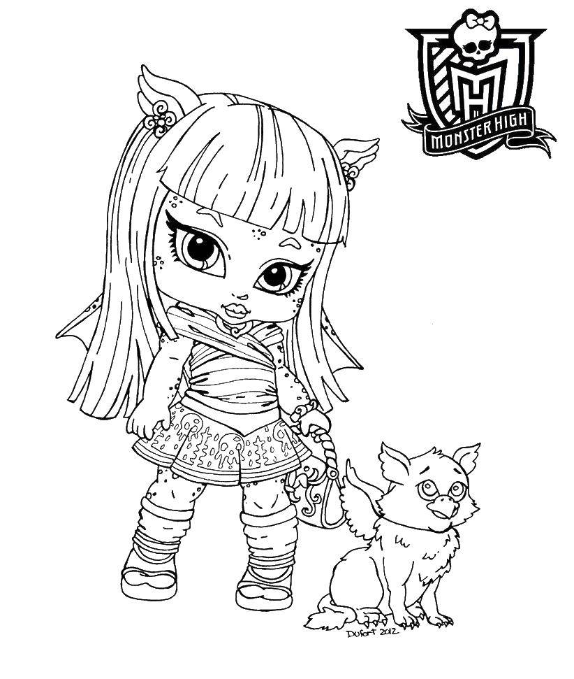 Coloring Girl with animal. Category Monster high. Tags:  Monster high, doll, cartoon.