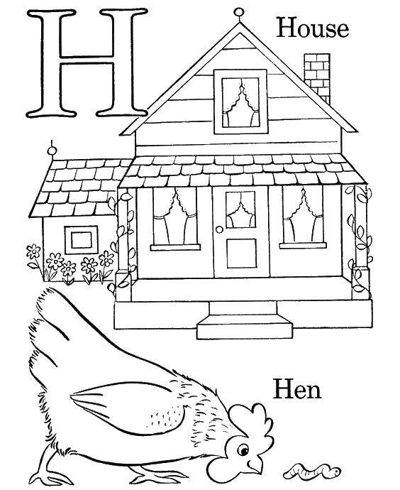 Название: Раскраска Дом и курица. Категория: Английский. Теги: английский язык, дом, курица.
