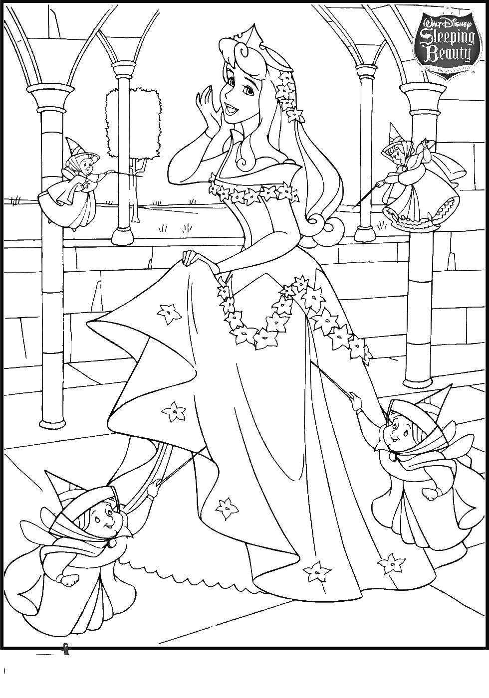 Coloring Fairies assist Aurora. Category Disney coloring pages. Tags:  Aurora, Princess.