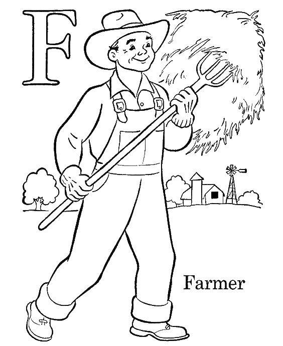 Название: Раскраска Фермер с травой. Категория: Английский алфавит. Теги: фермер, трава.