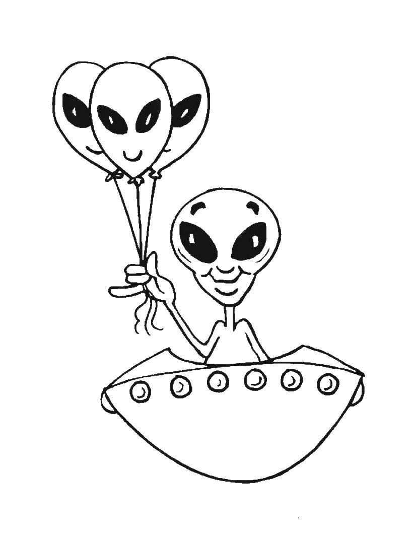 Название: Раскраска Инопланетянен с шариками. Категория: инопланетяне. Теги: инопланетянен, шарики.