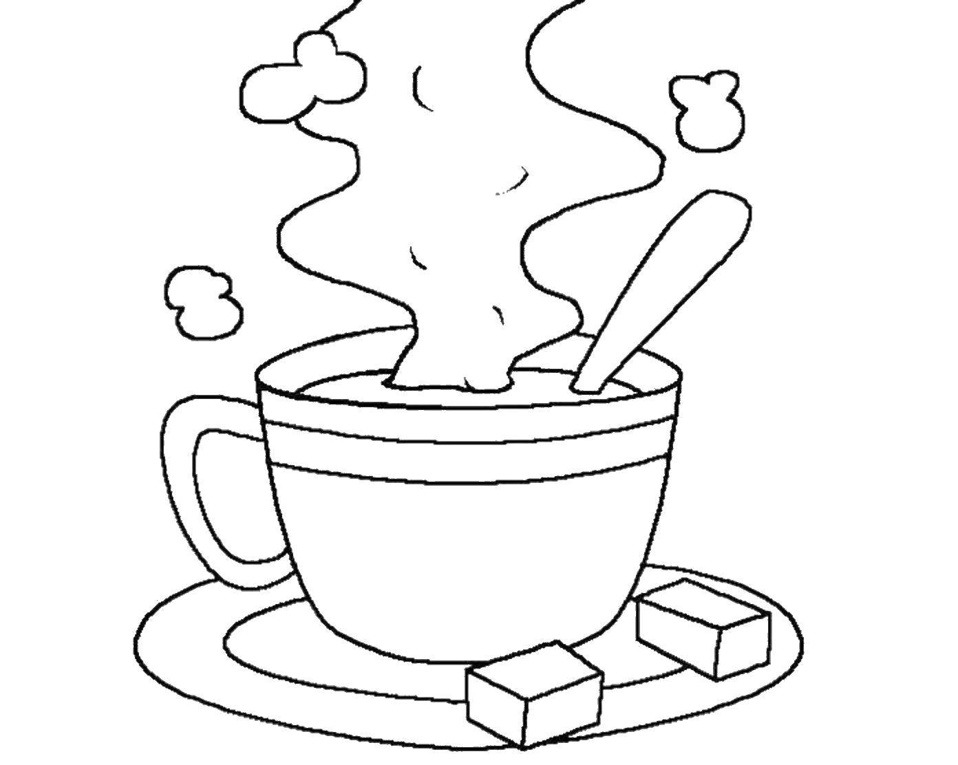 Название: Раскраска Кофе с сахаром. Категория: Еда. Теги: кофе, сахар.