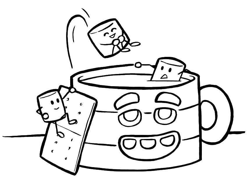 Название: Раскраска Кружка кофе с зефирками. Категория: Еда. Теги: кофе, зефир.