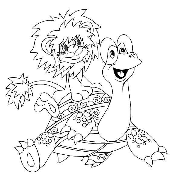 Coloring Lion and turtle cartoon. Category Cartoon character. Tags:  Cartoon character, lion, turtle.