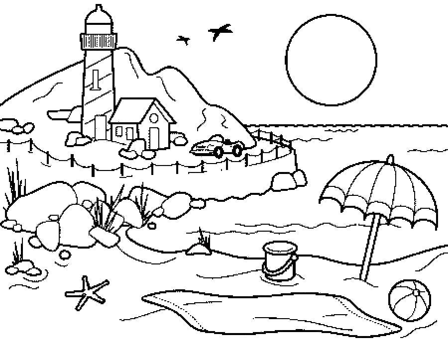 Название: Раскраска Маяк на острове. Категория: Летний пляж. Теги: маяк, пляж.
