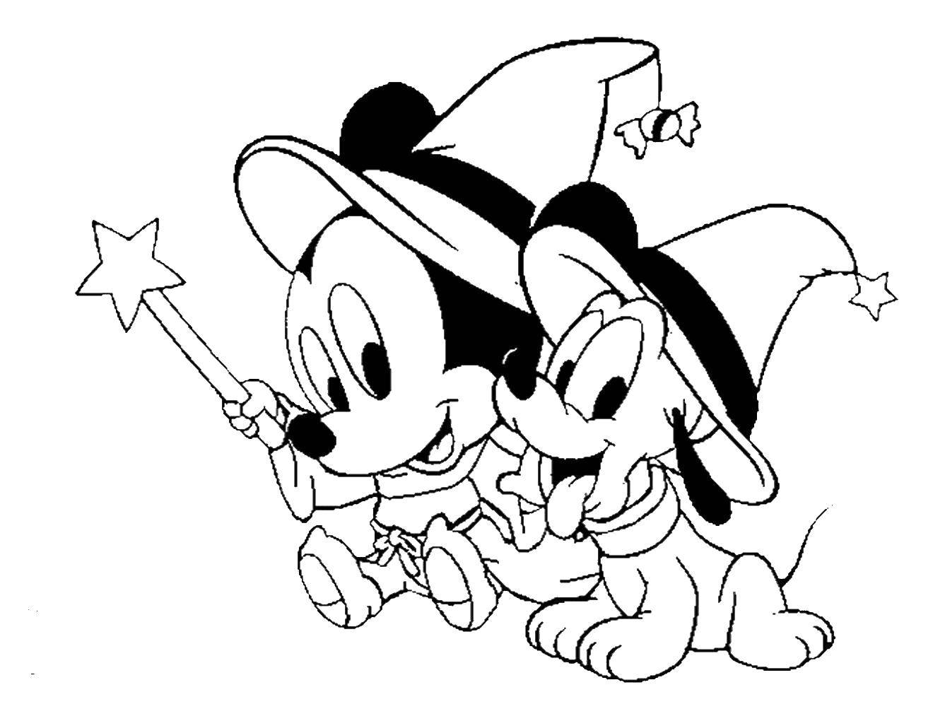 Coloring Mickey mouse with Pluto in childhood. Category Disney coloring pages. Tags:  Mickymaus, .