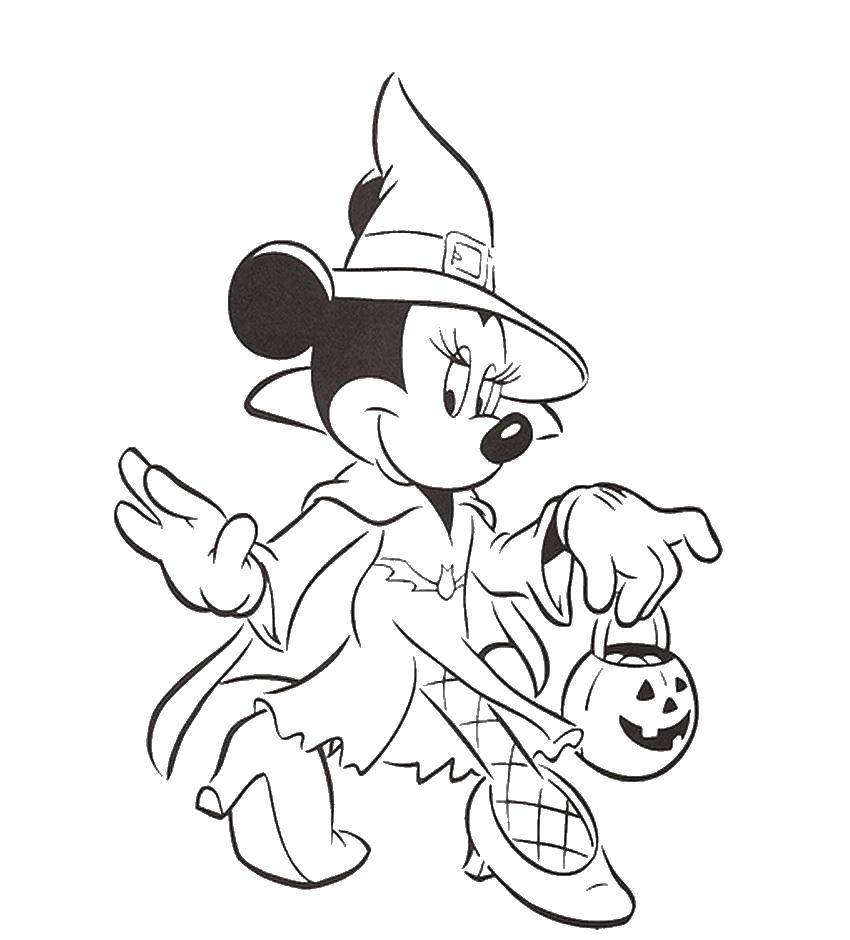 Coloring Minnie mouse witch Halloween. Category Disney coloring pages. Tags:  Minnie, Mickymaus.
