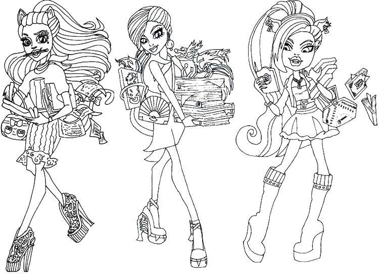 Coloring Monster high go to school. Category Monster high. Tags:  Monster high girls.