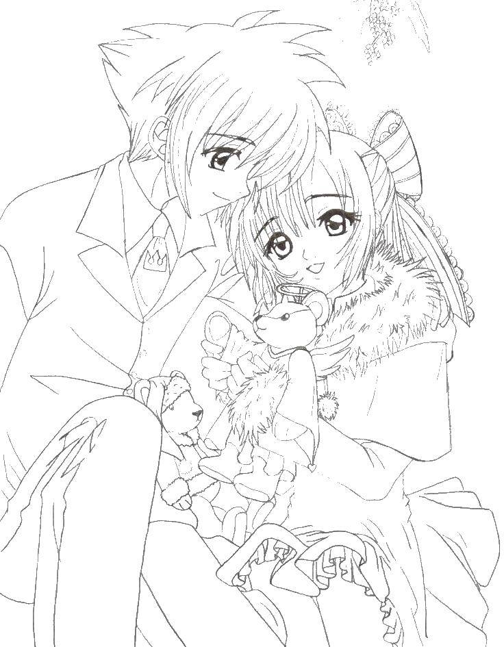 Coloring The guy gave the girl a Teddy bear. Category anime. Tags:  anime, girl, guy.