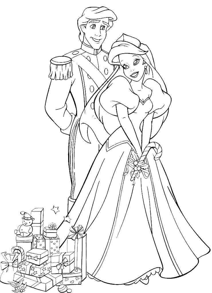 Coloring The Prince and Princess and gifts. Category Princess. Tags:  Prince, Princess, gifts.