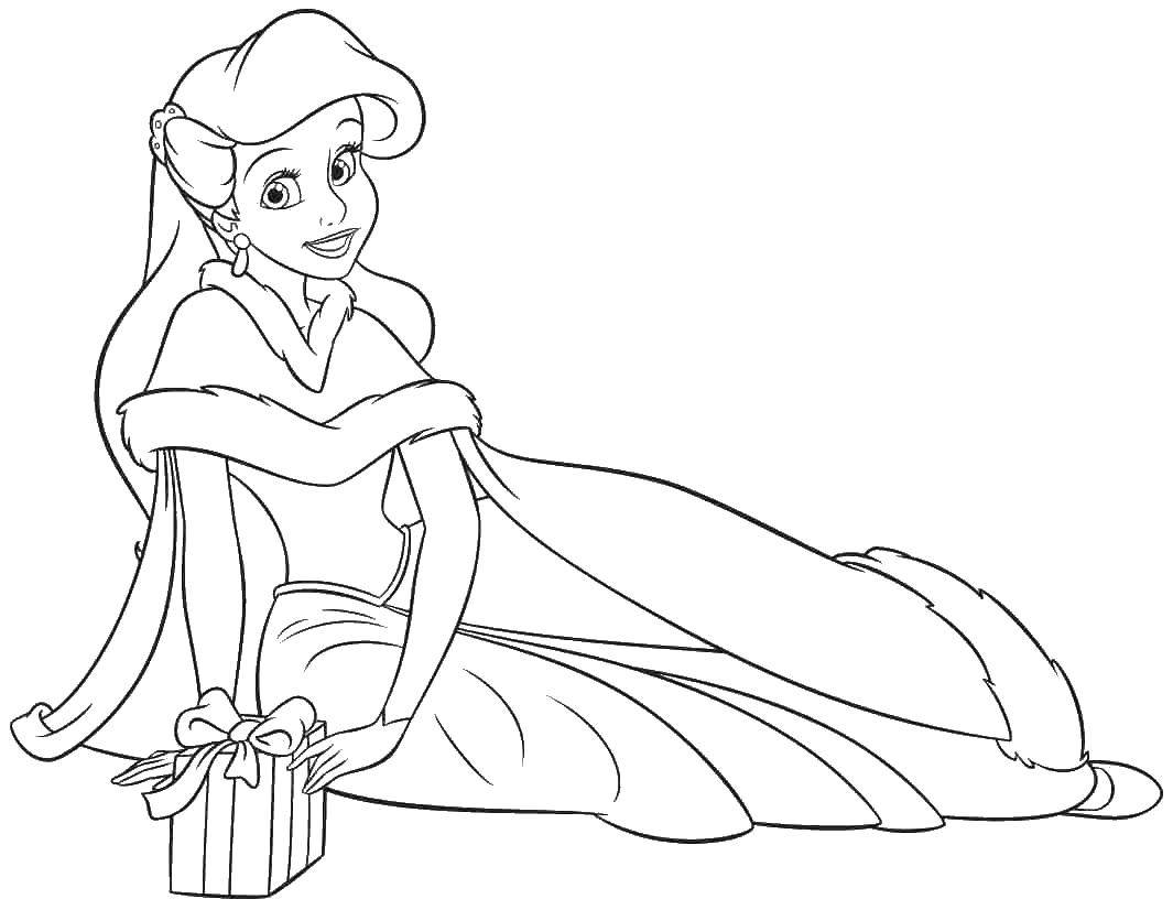 Название: Раскраска Принцесса ариэль на рождество. Категория: русалочка ариэль. Теги: Ариэль, рождество.