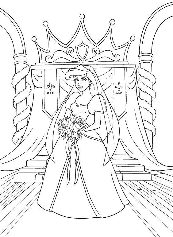Название: Раскраска Принцесса русалочка в день свадьбы. Категория: русалочка ариэль. Теги: Русалка, Ариэль.