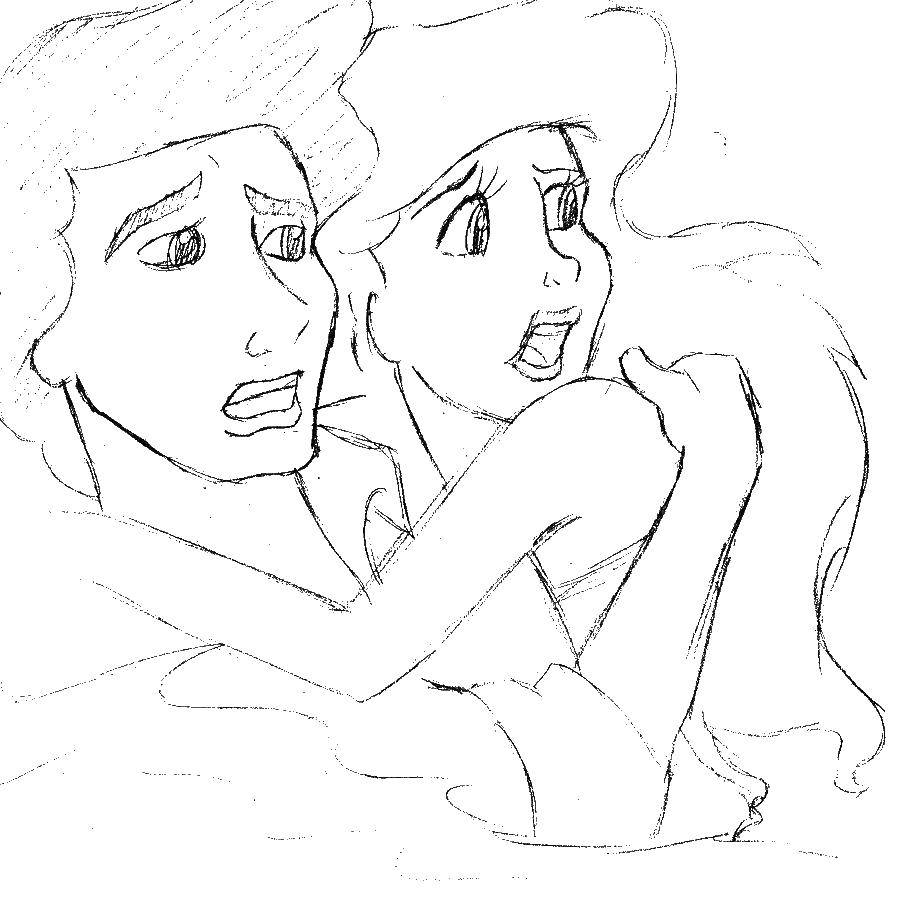 Coloring Draw a mermaid with Prince. Category The little mermaid. Tags:  Mermaid, Ariel.