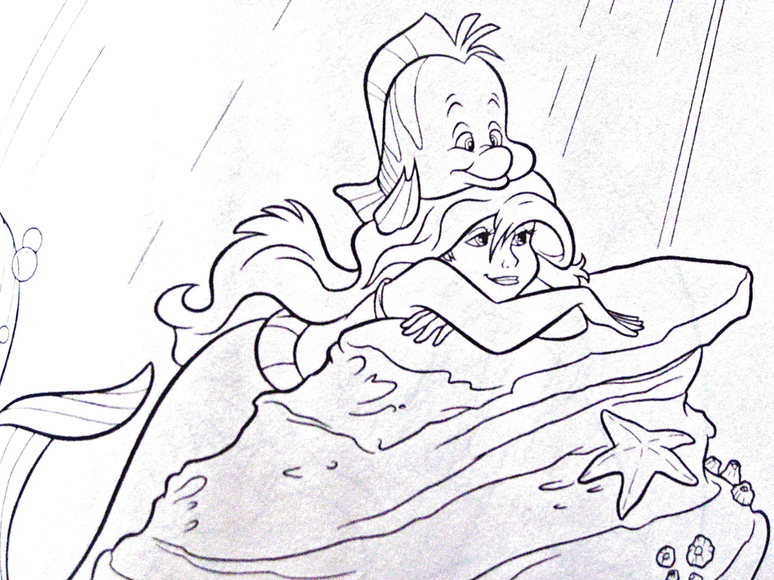 Coloring Mermaid Ariel and flounder tired. Category the little mermaid Ariel. Tags:  Mermaid, Ariel.