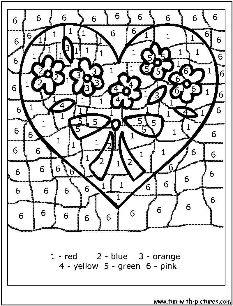 Название: Раскраска Сердце с цветами. Категория: По номерам. Теги: сердце, цветы, бантик.