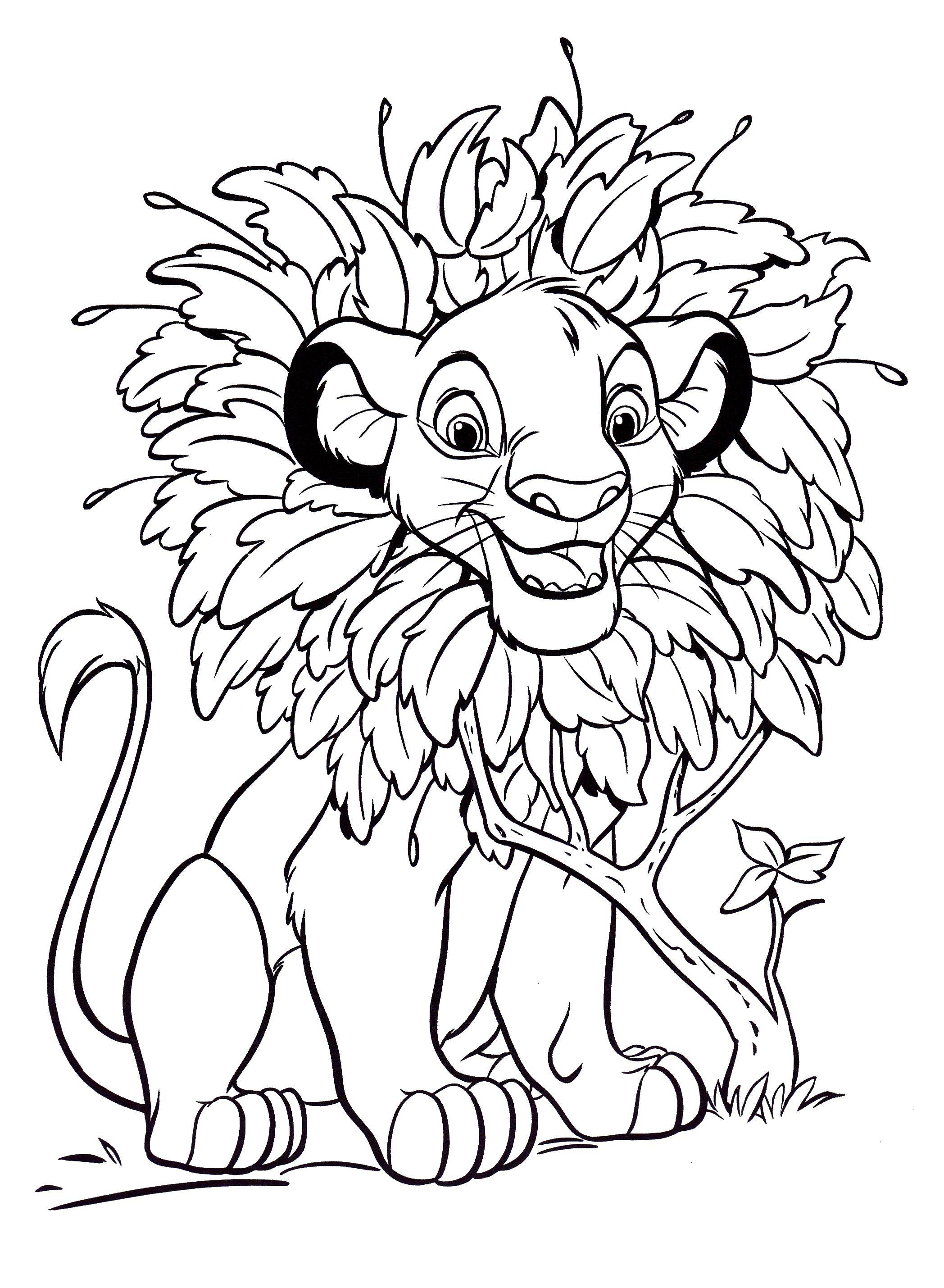 Название: Раскраска Симба играет. Категория: Диснеевские раскраски. Теги: Симба, Нала, Король лев.